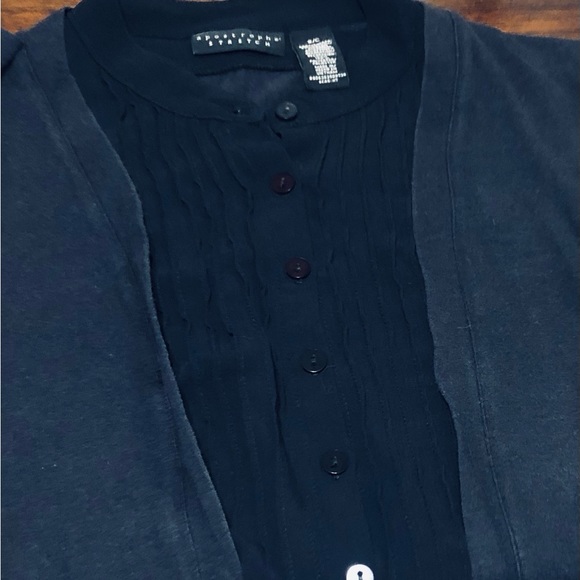 Apostrophe stretch blouse buttons down collar front lace long sleeves black.S/C. - Picture 3 of 4